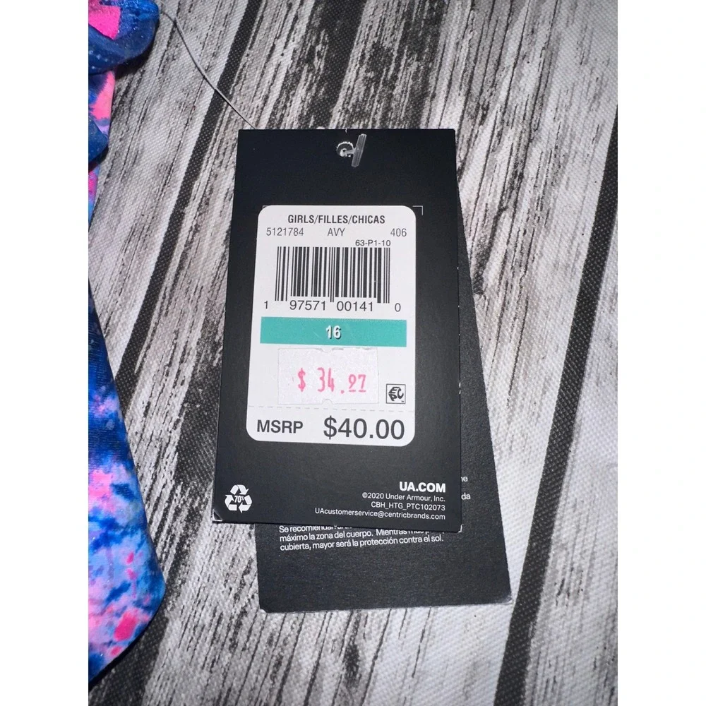 Under Armour bikini set tie-dye style print photon blue and bright pink 16 girls